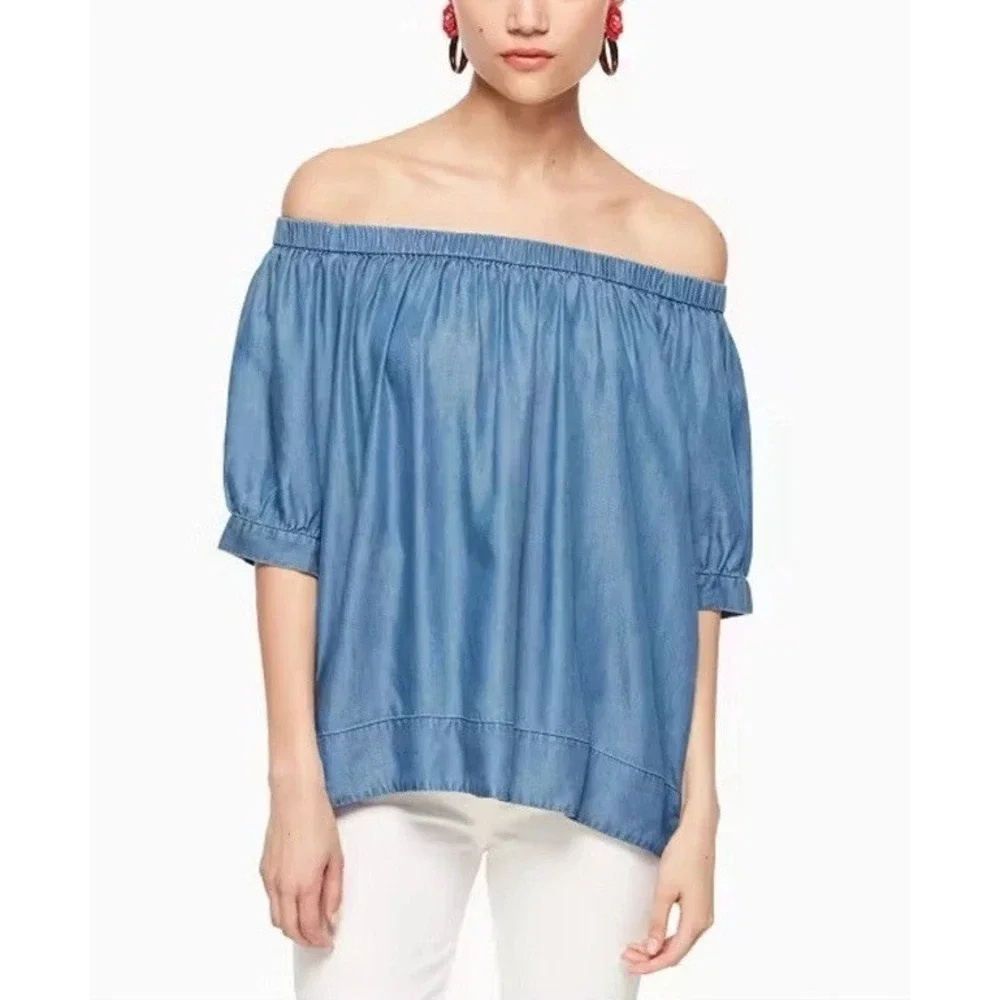 Kate‎ Spade Chambray Off The Shoulder Top, Small, Broome Street denim blouse
